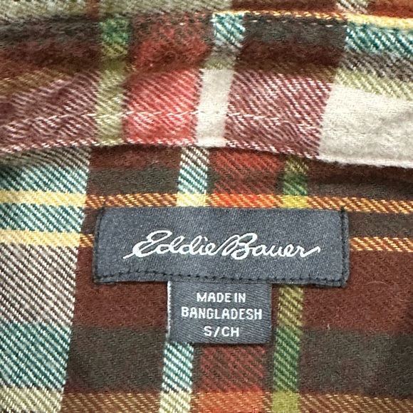 Men's Eddie Bauer Small Soft Flannel Shirt Plaid Orange Green Long Sleeve Pocket - Picture 8 of 10